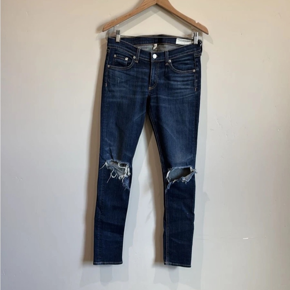 Rag & Bone Skinny Jeans Womens Distressed Ripped Knee Blue Denim